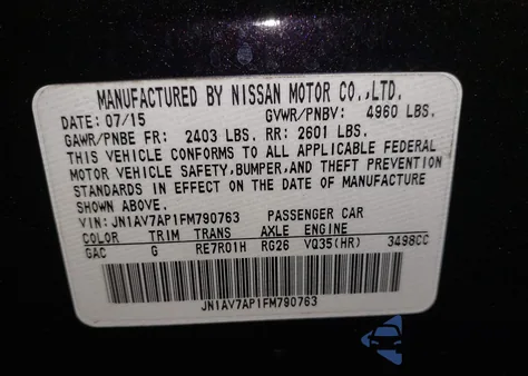 2015 Infiniti Q50 Hybrid Sport from USA, damaged, VIN JN1AV7AP1FM790763